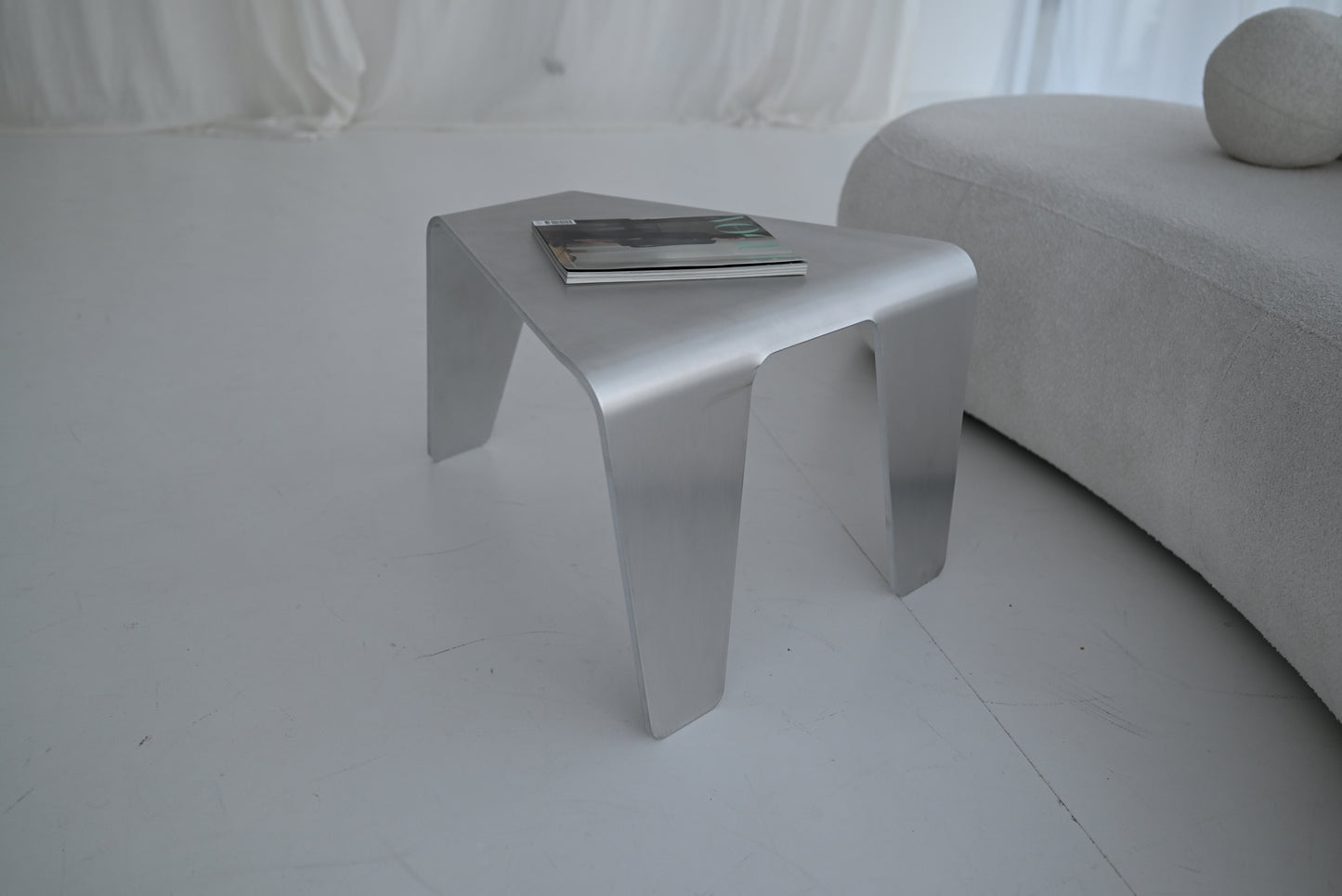 Brushed Aluminum Side Table — Sculptural Aluminum Table
