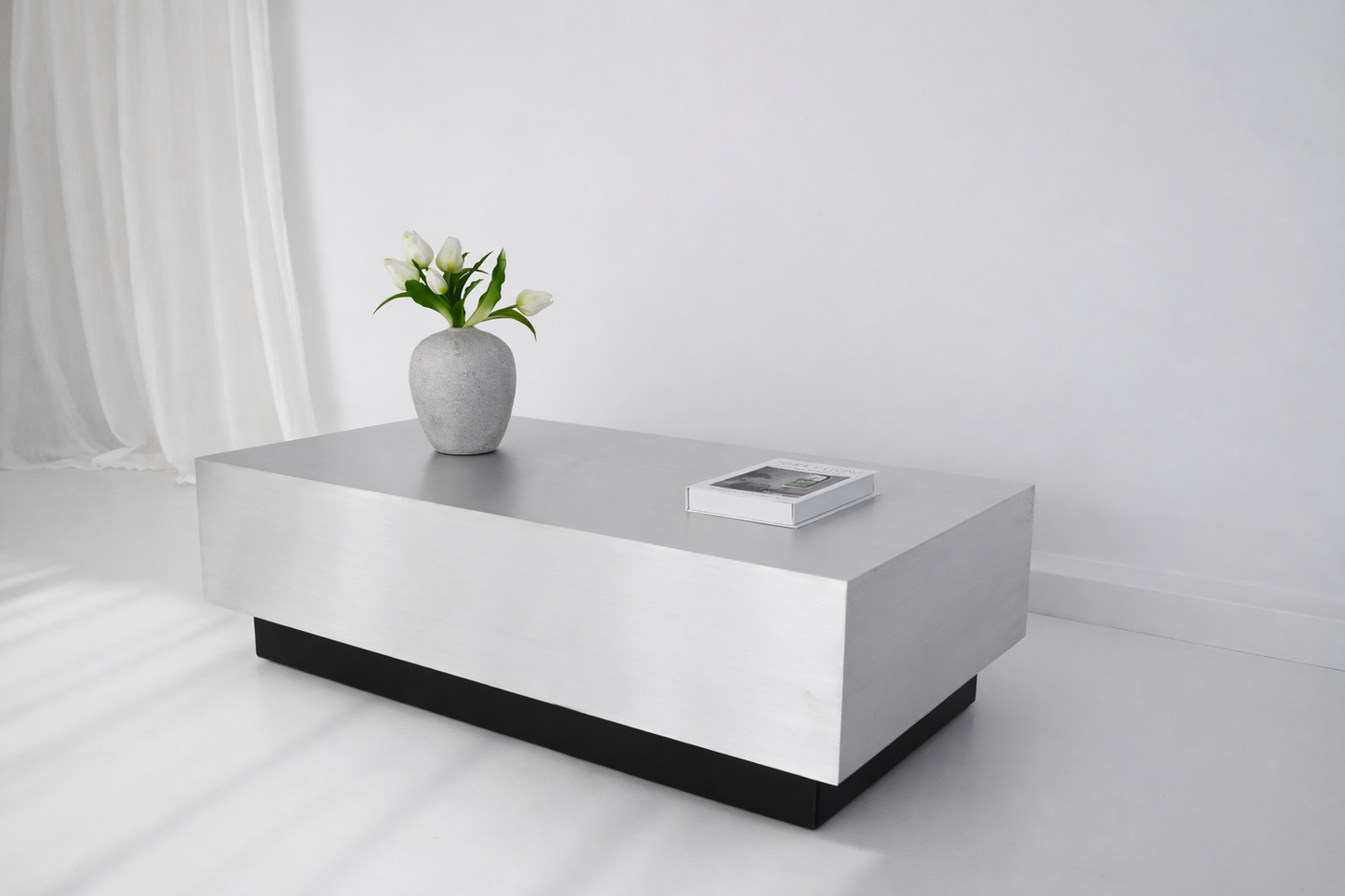 Floating Coffee Table in Brushed Aluminum – Minimalist Sculptural Design | Handmade by VELIENTO