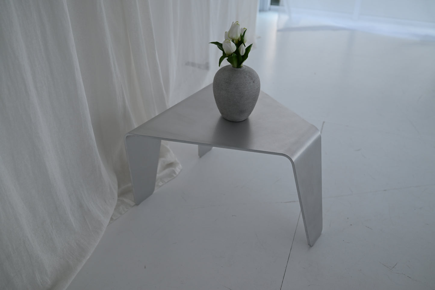 Brushed Aluminum Side Table — Sculptural Aluminum Table