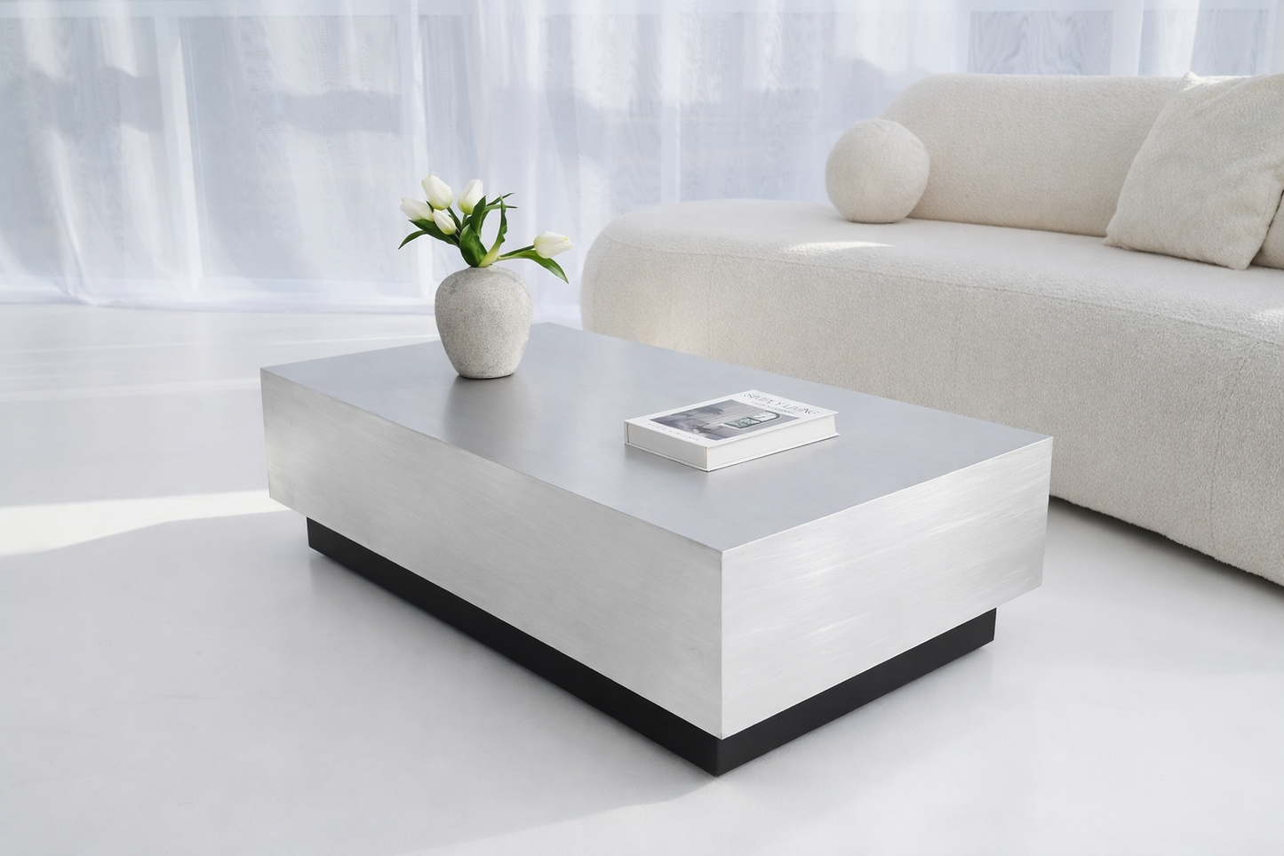 Floating Coffee Table in Brushed Aluminum – Minimalist Sculptural Design | Handmade by VELIENTO