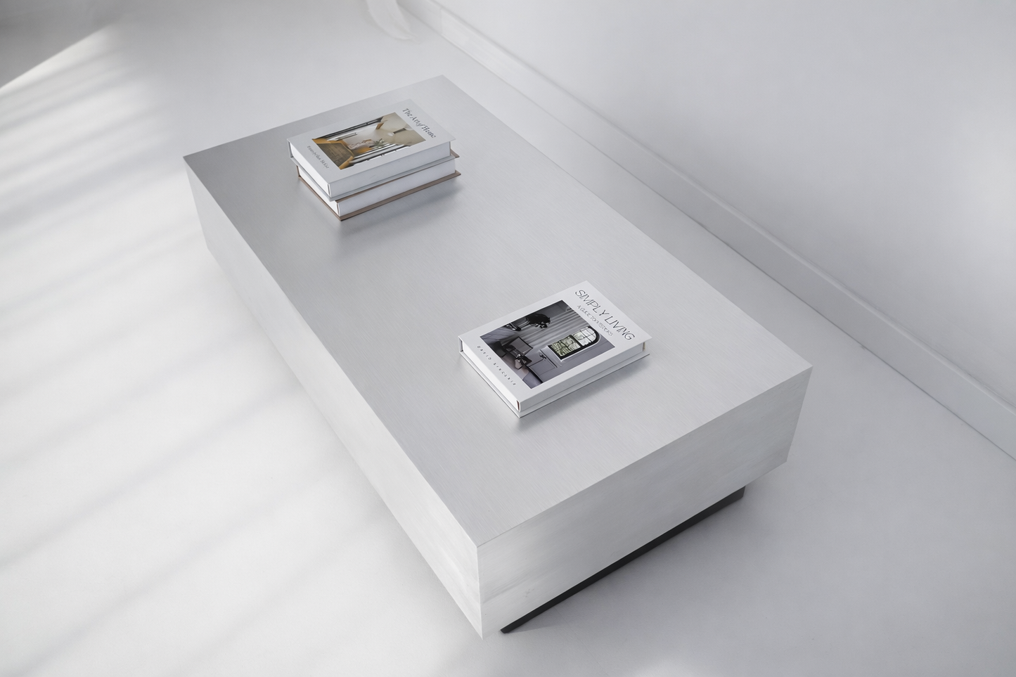 Floating Coffee Table in Brushed Aluminum – Minimalist Sculptural Design | Handmade by VELIENTO