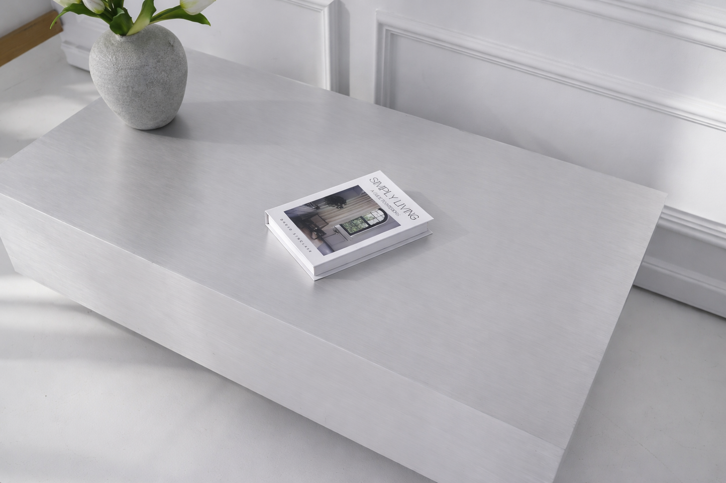 Floating Coffee Table in Brushed Aluminum – Minimalist Sculptural Design | Handmade by VELIENTO