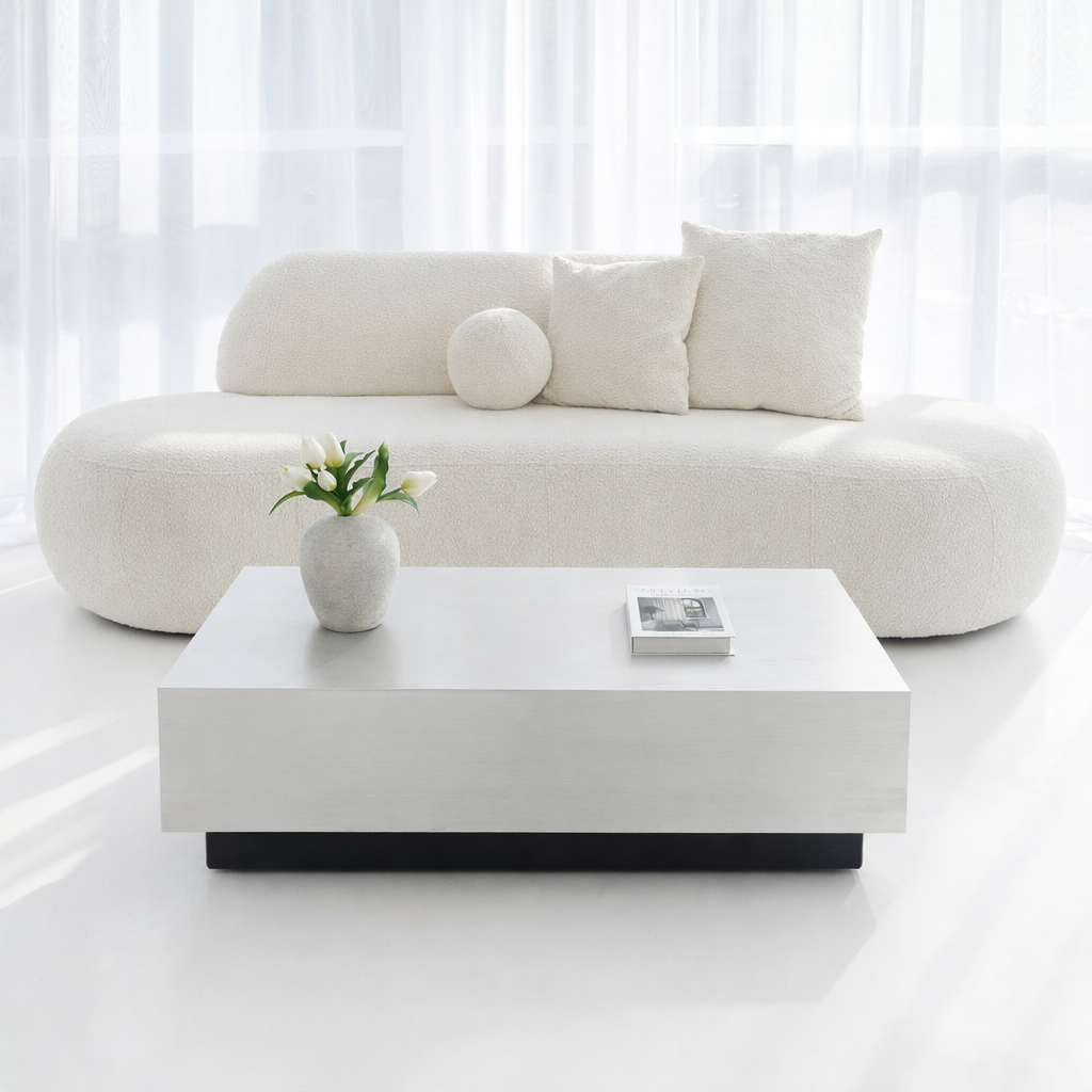 Floating Coffee Table in Brushed Aluminum – Minimalist Sculptural Design | Handmade by VELIENTO