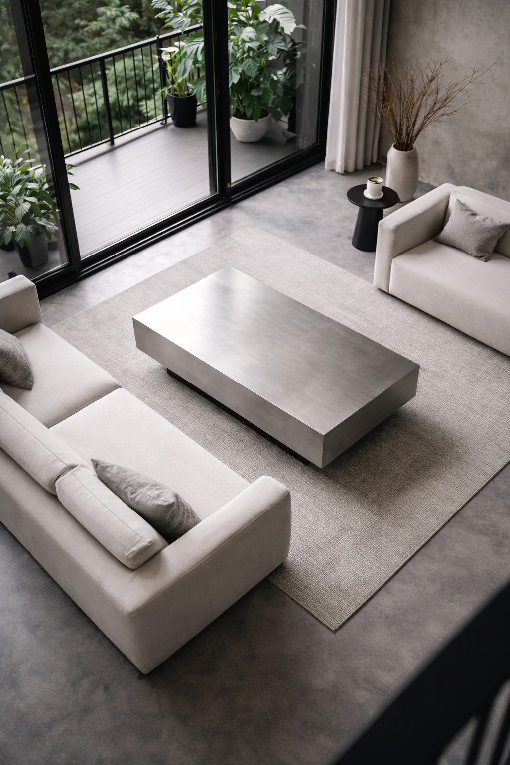 Floating Coffee Table in Brushed Aluminum – Minimalist Sculptural Design | Handmade by VELIENTO