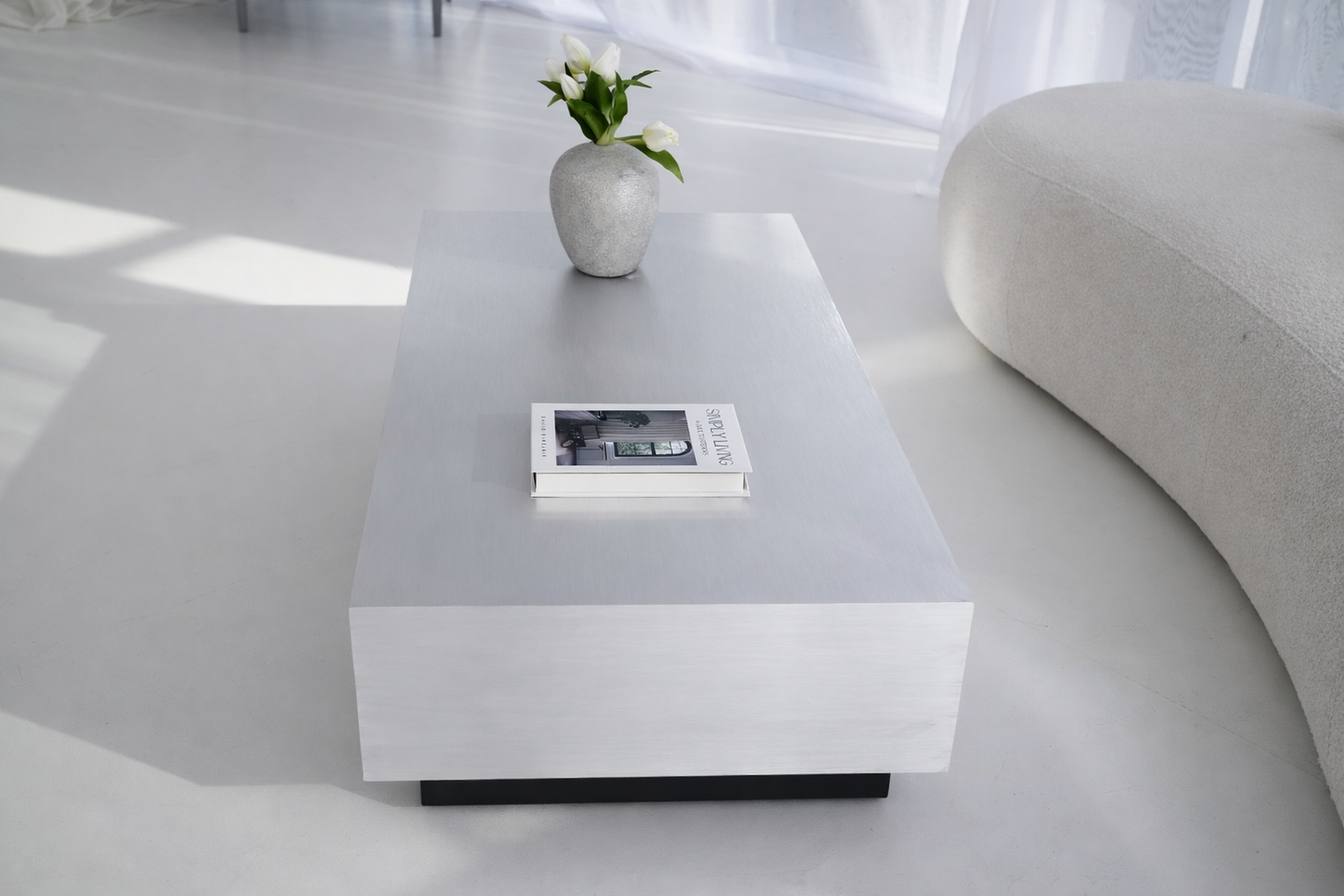 Floating Coffee Table in Brushed Aluminum – Minimalist Sculptural Design | Handmade by VELIENTO