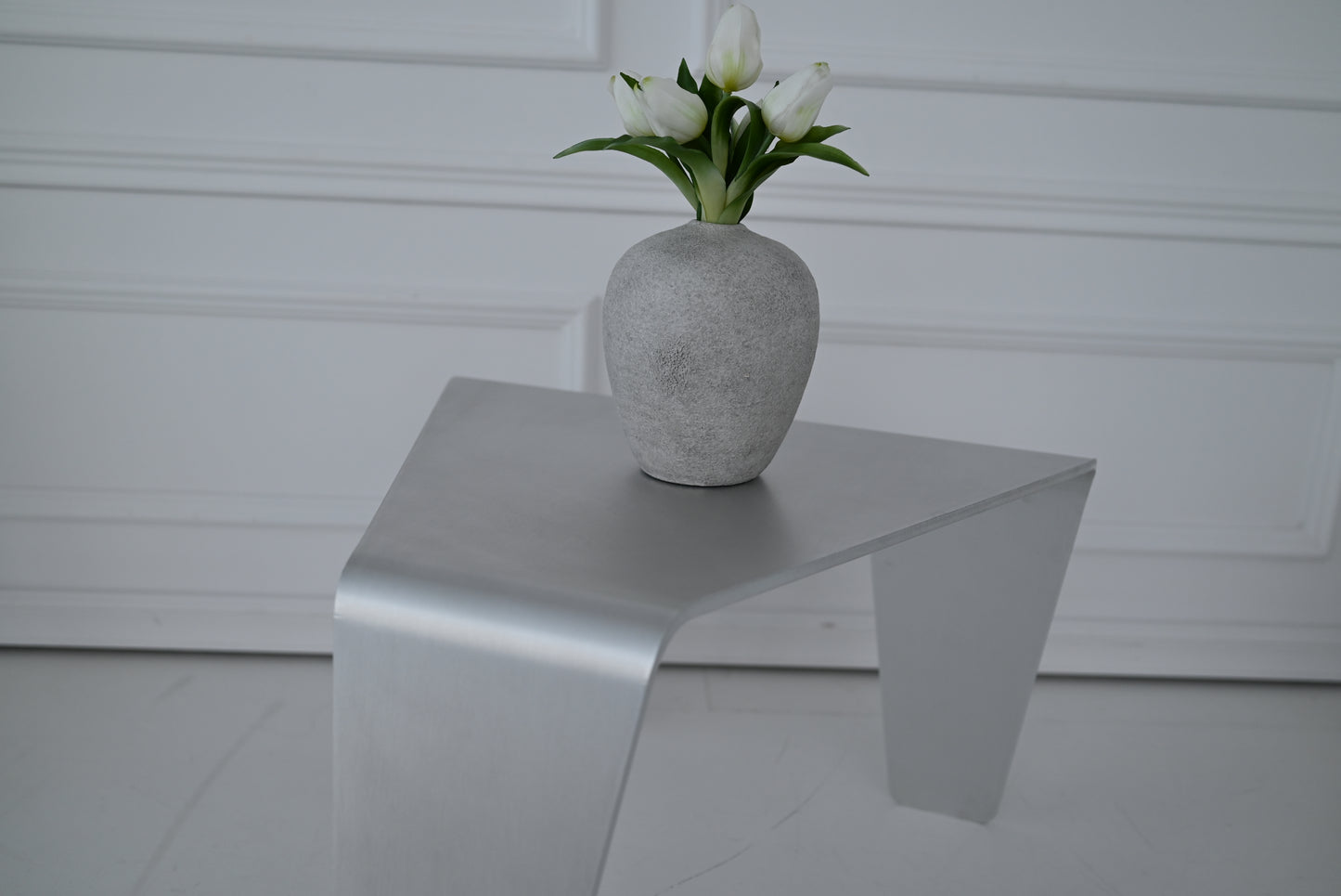 Brushed Aluminum Side Table — Sculptural Aluminum Table