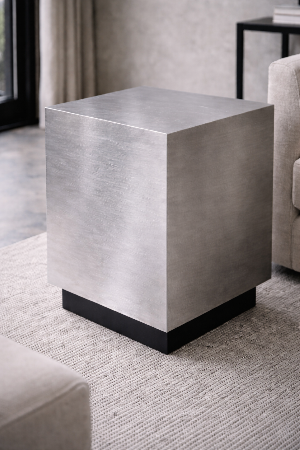 Floating Side Table in Brushed Aluminum – Minimalist Nightstand | Sculptural Design by VELIENTO