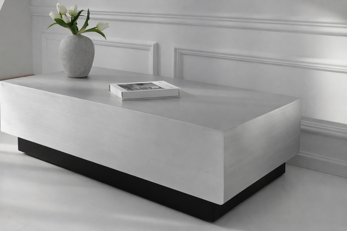 Floating Coffee Table in Brushed Aluminum – Minimalist Sculptural Design | Handmade by VELIENTO