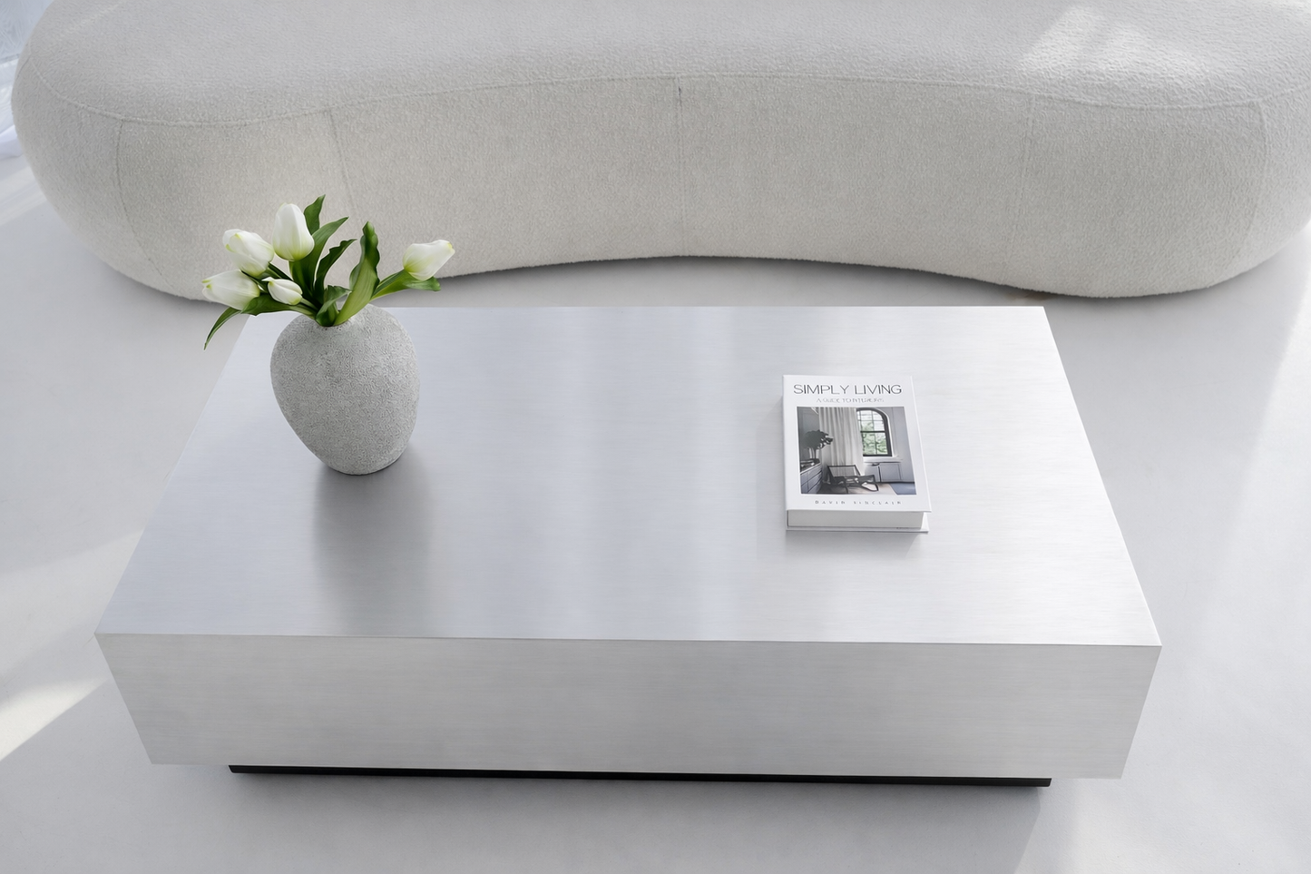 Floating Coffee Table in Brushed Aluminum – Minimalist Sculptural Design | Handmade by VELIENTO
