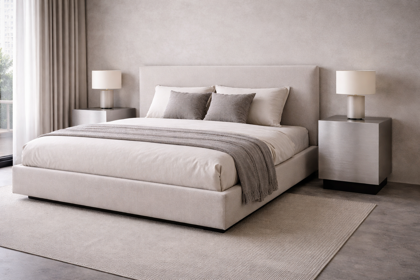 Floating Side Table in Brushed Aluminum – Minimalist Nightstand | Sculptural Design by VELIENTO