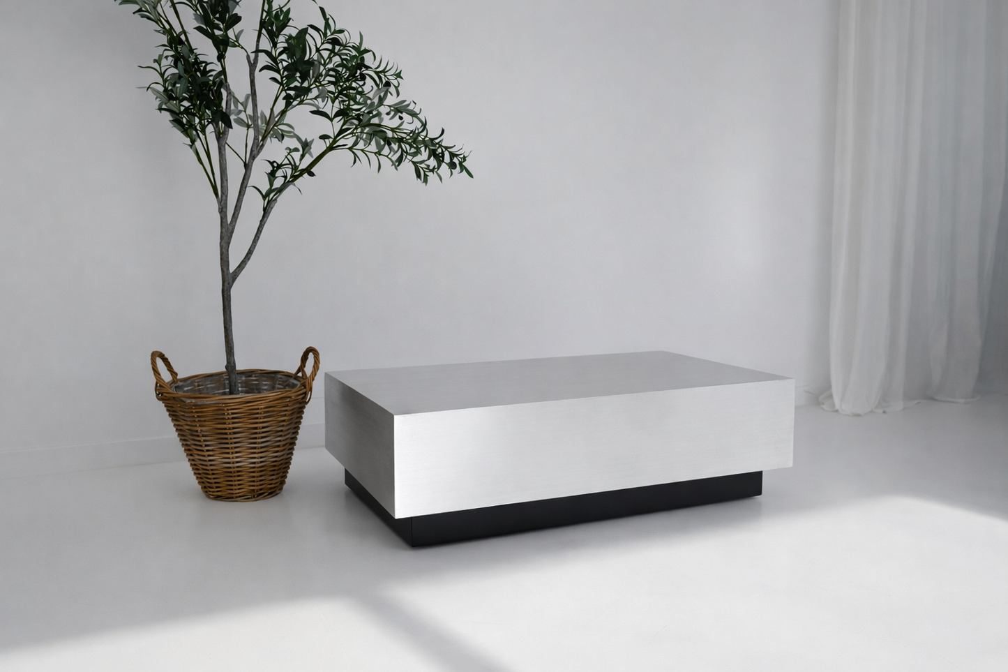 Floating Coffee Table in Brushed Aluminum – Minimalist Sculptural Design | Handmade by VELIENTO