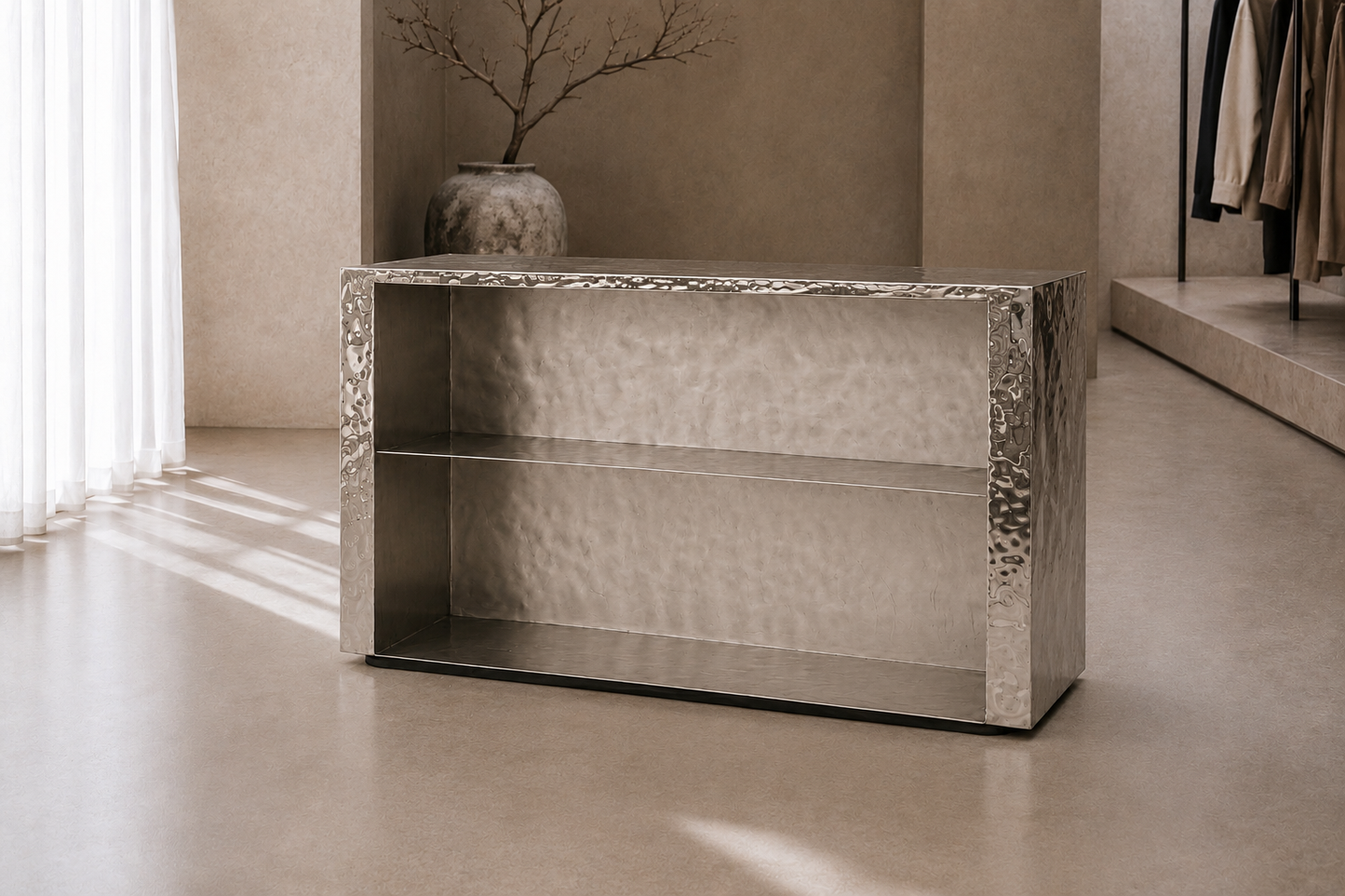 Textured Stainless Steel Reception Desk | Luxury Reception Counter