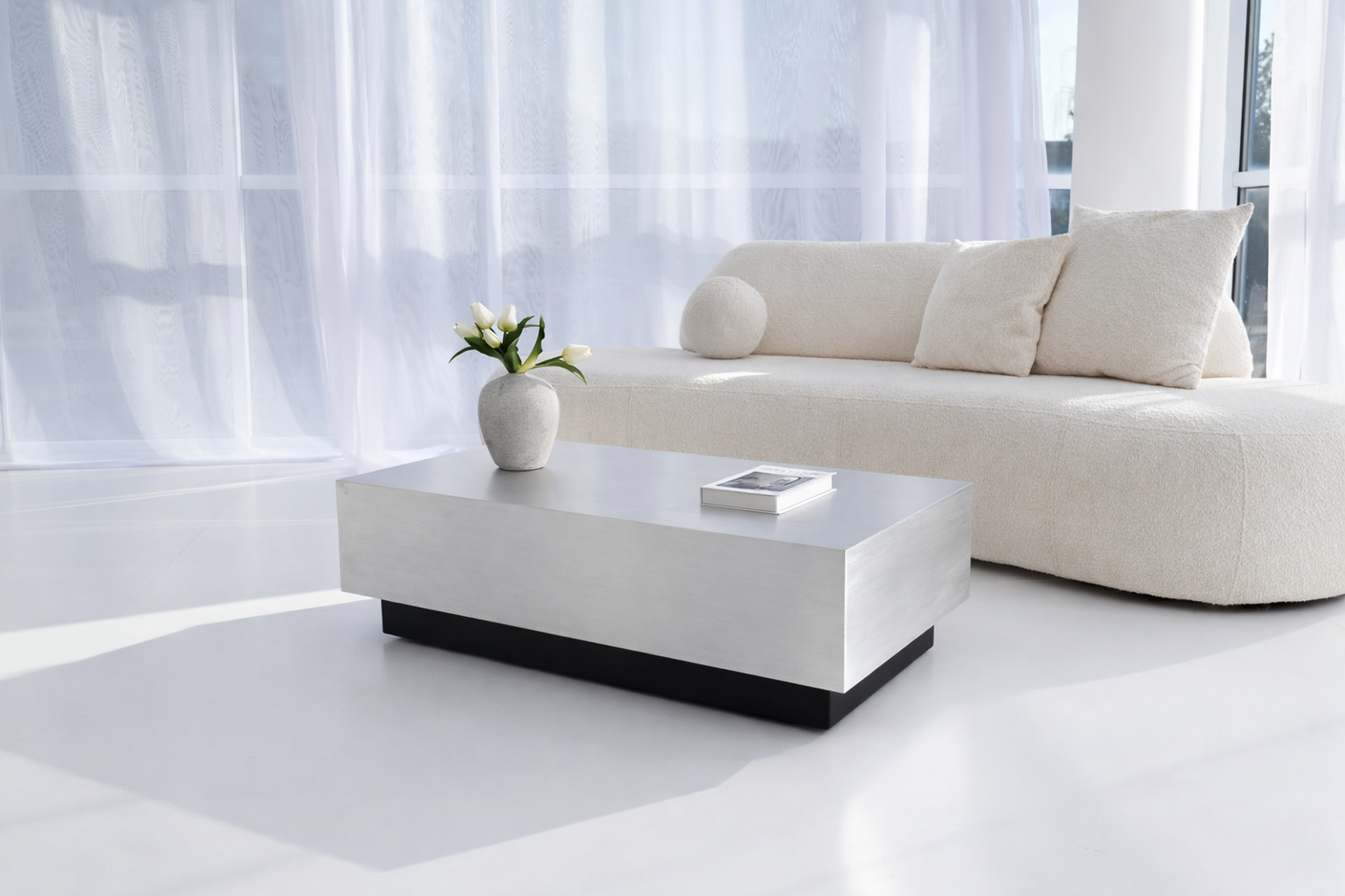 Floating Coffee Table in Brushed Aluminum – Minimalist Sculptural Design | Handmade by VELIENTO