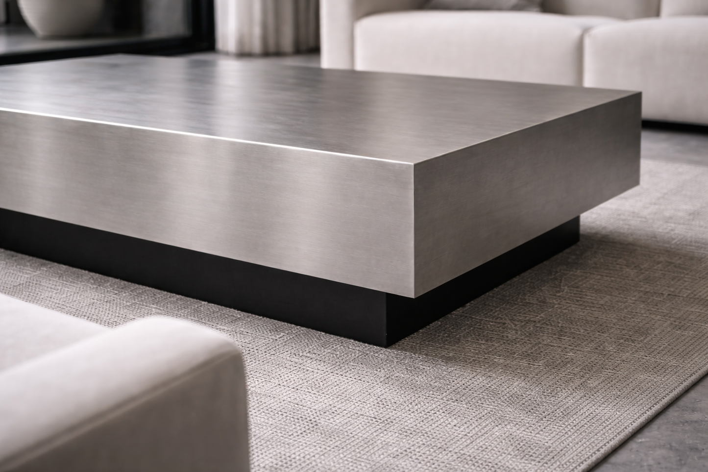 Floating Coffee Table in Brushed Aluminum – Minimalist Sculptural Design | Handmade by VELIENTO