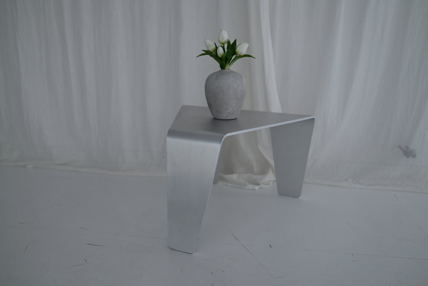 Brushed Aluminum Side Table — Sculptural Aluminum Table