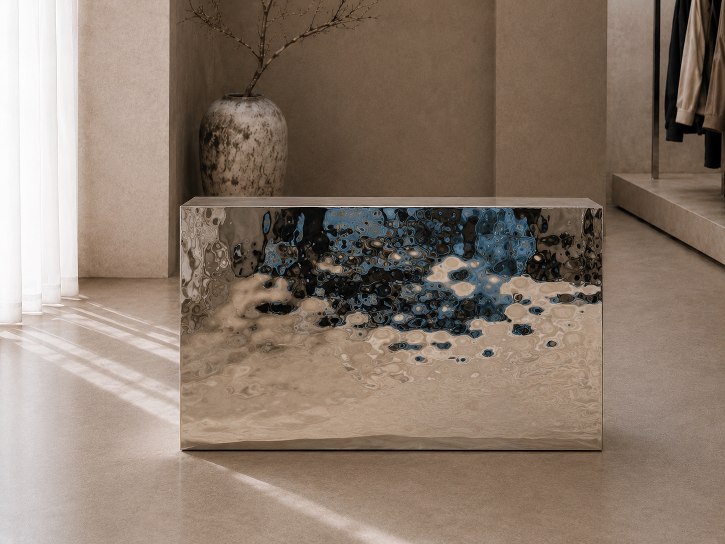 Textured Stainless Steel Reception Desk | Luxury Reception Counter
