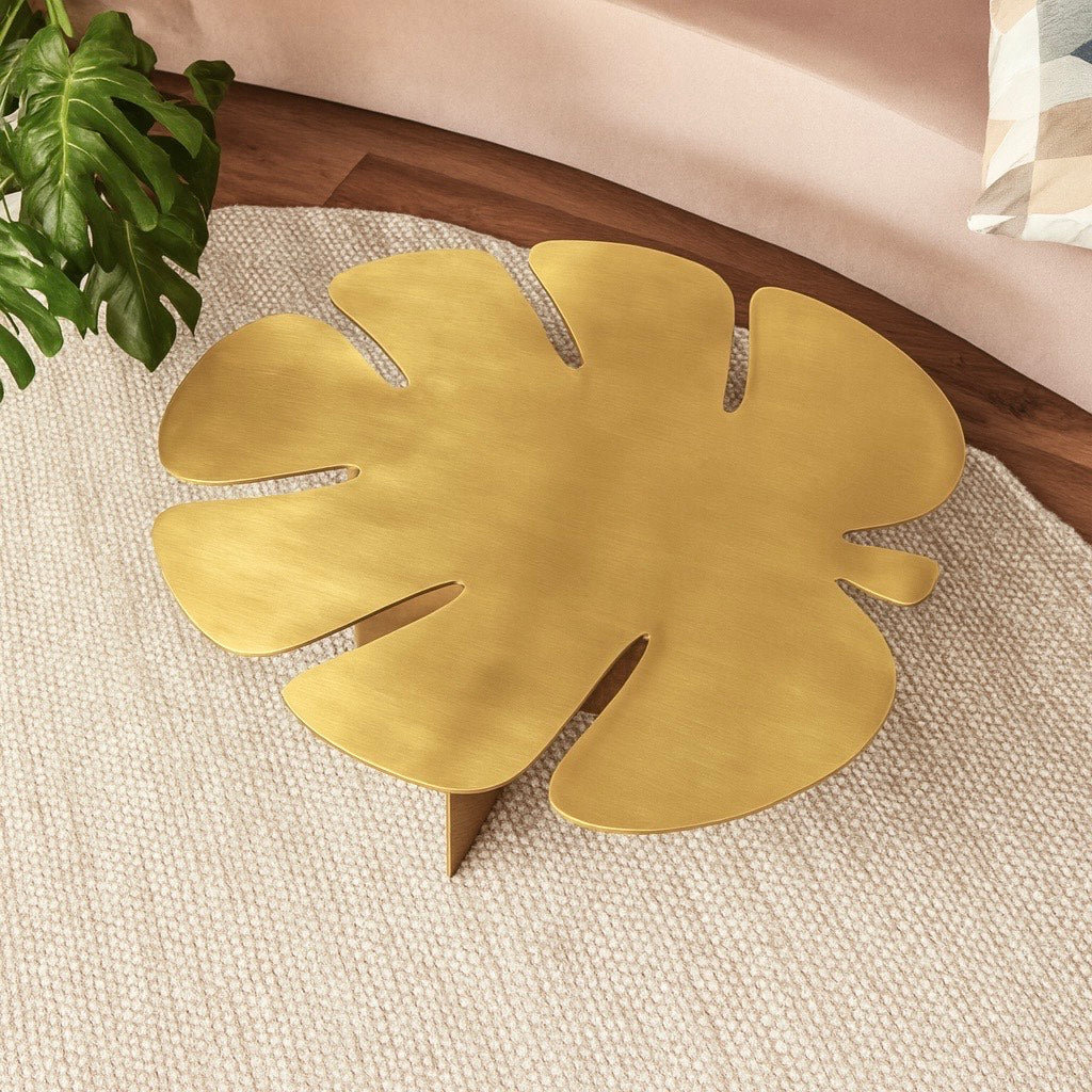 monstera leaf coffee table MONSTERA — Sculptural Brushed Brass Coffee Table by Veliento