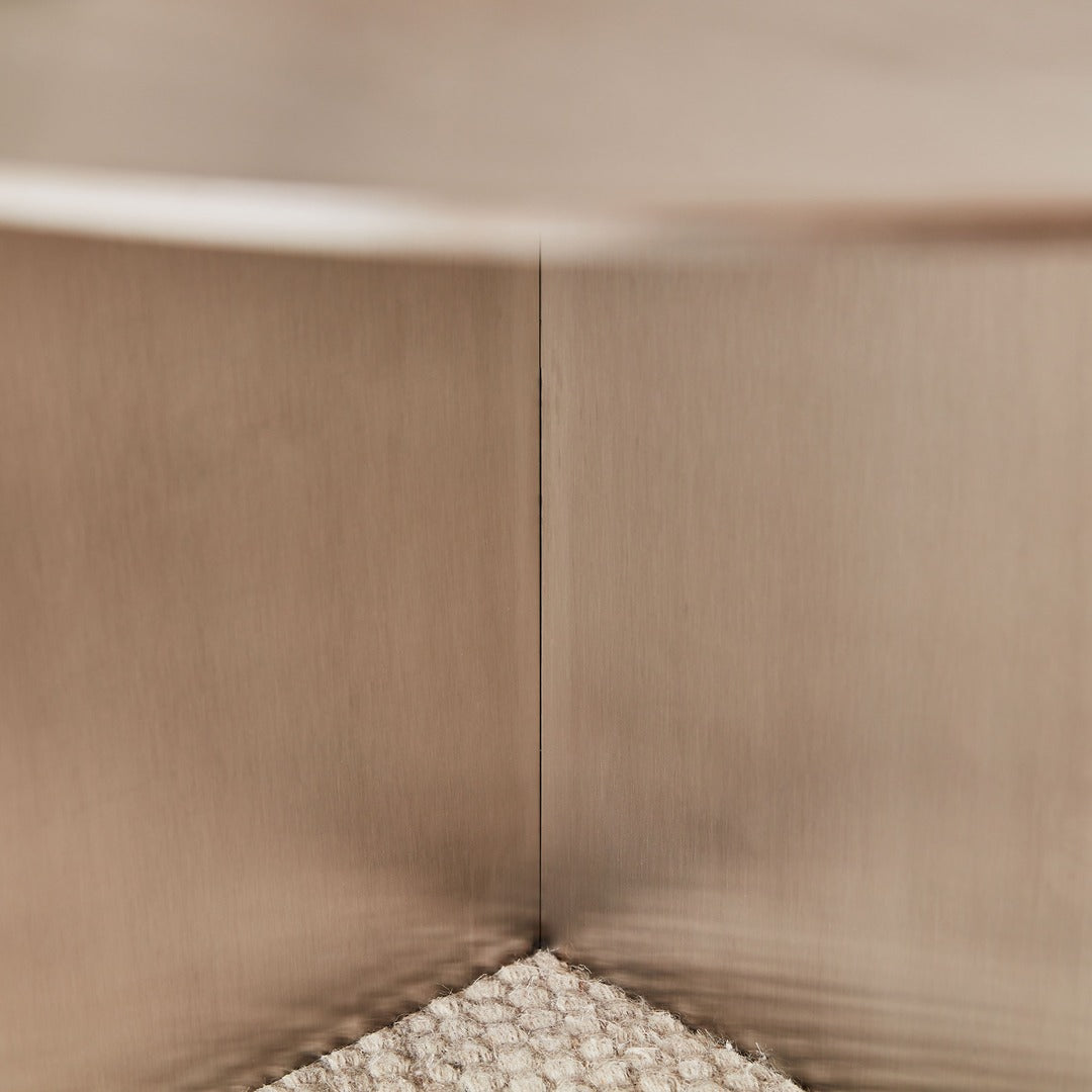 Close-up of satin brushed stainless steel surface with smooth organic curvature.