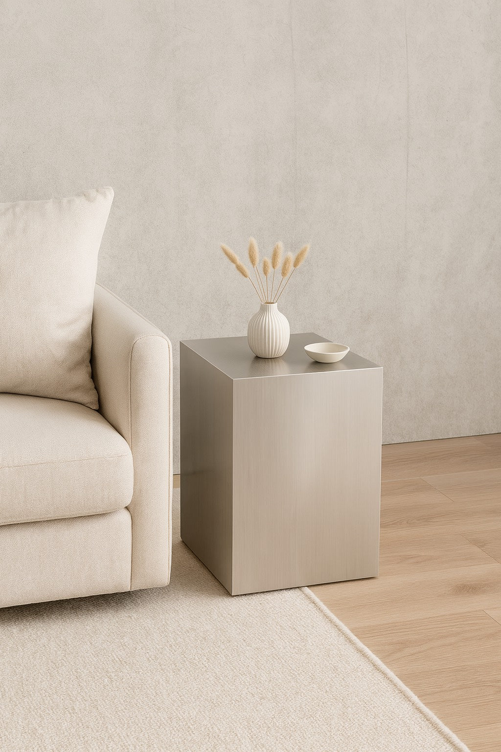 Veliento "Silent Cube" Brushed Stainless Steel Table